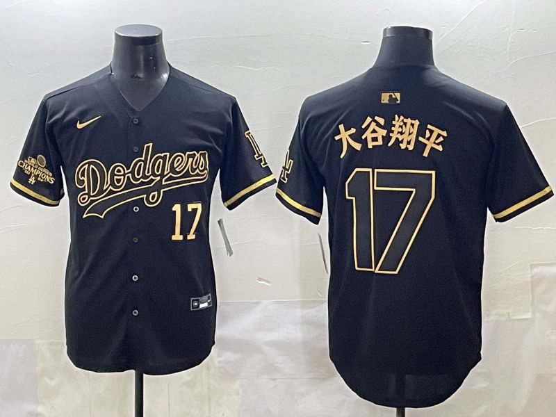 Men 2025 Los Angeles Dodgers 17 Ohtani Black Gold Five generations Nike MLB Jersey style 2